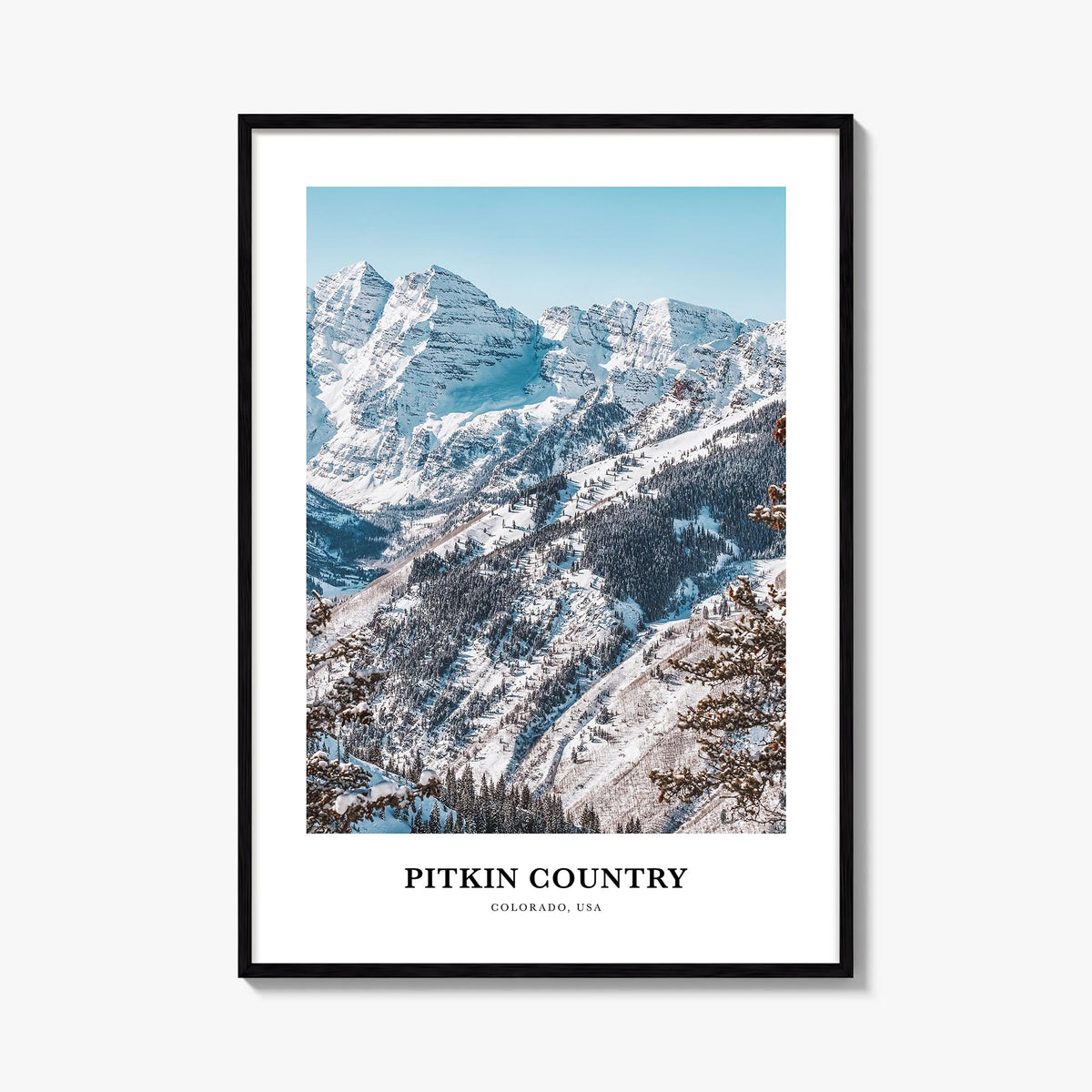 Pitkin County colorful classic poster of Colorado, USA – vertical wall art, unframed print shown in interior mockup