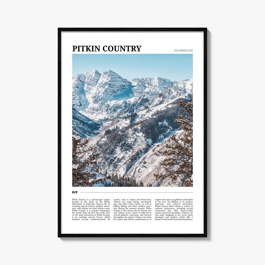Pitkin County colorful travel poster of Colorado, USA – vertical wall art, unframed print shown in interior mockup