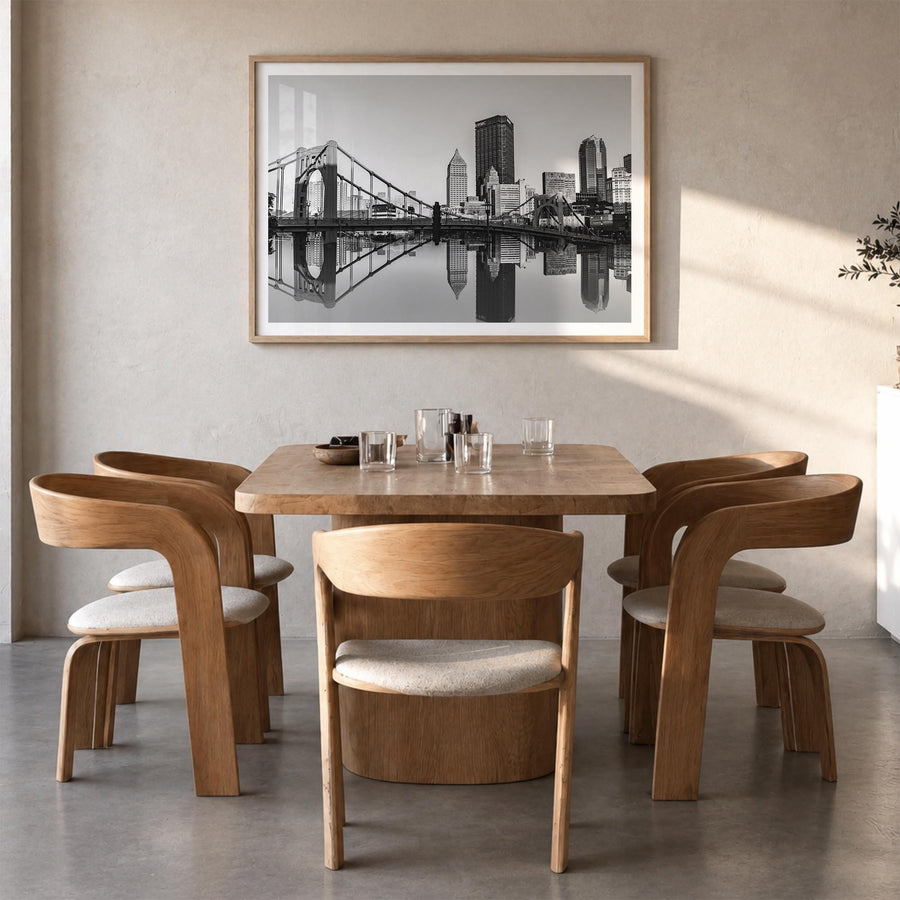 Pittsburgh black & white photo poster of Pennsylvania, USA – horizontal wall art in natural wood frame with white border, han