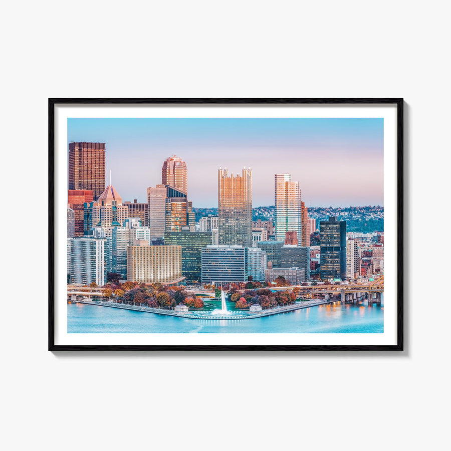 Pittsburgh colorful photo poster of Pennsylvania, USA – horizontal wall art, unframed print shown in interior mockup