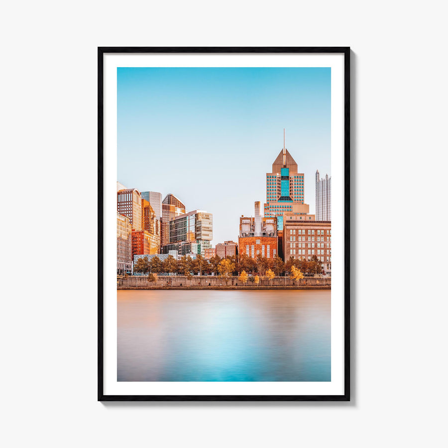 Pittsburgh colorful photo poster of Pennsylvania, USA – vertical wall art, unframed print shown in interior mockup