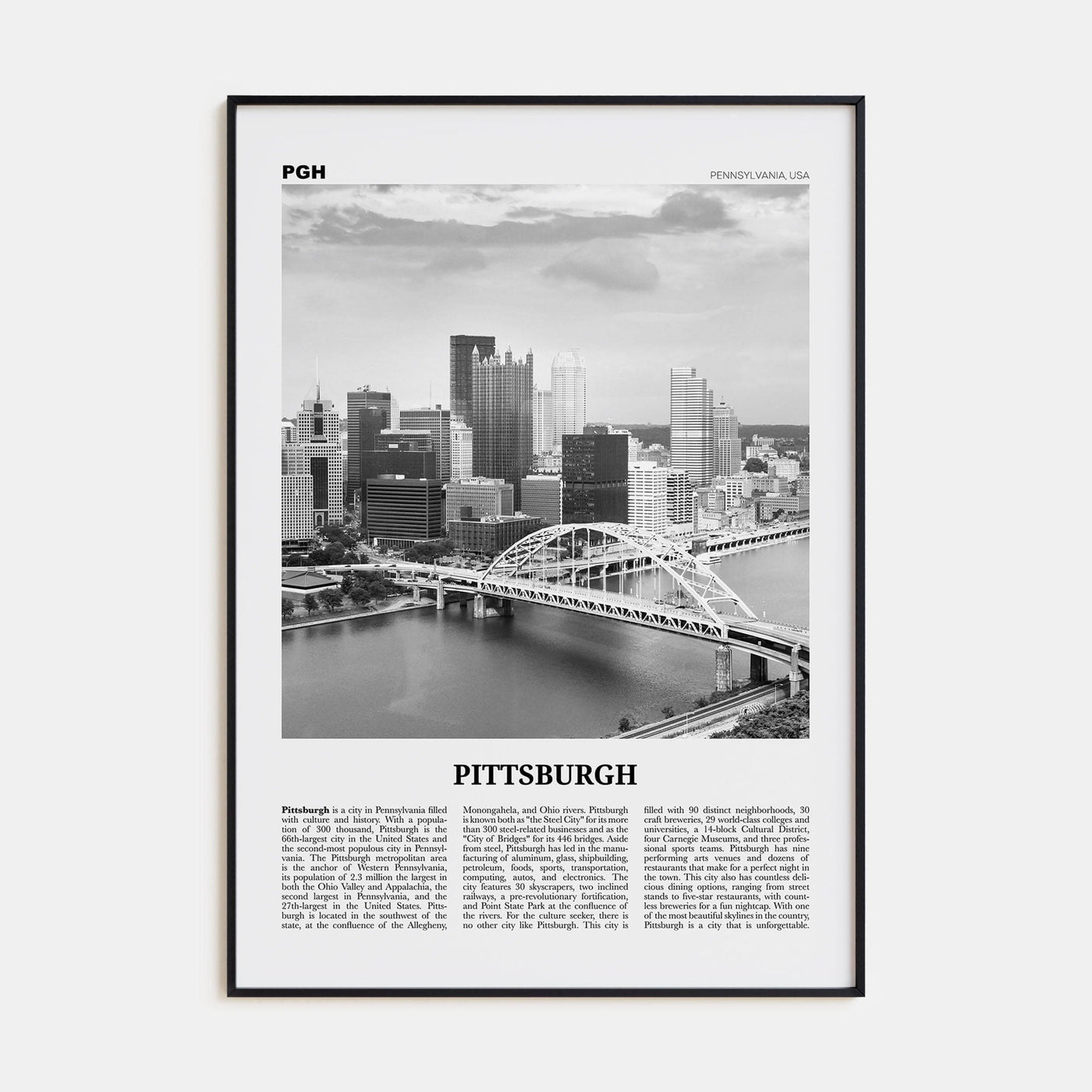 Pittsburgh No 1 Poster None / 8x12 in Nbourhood Travel B&W Poster