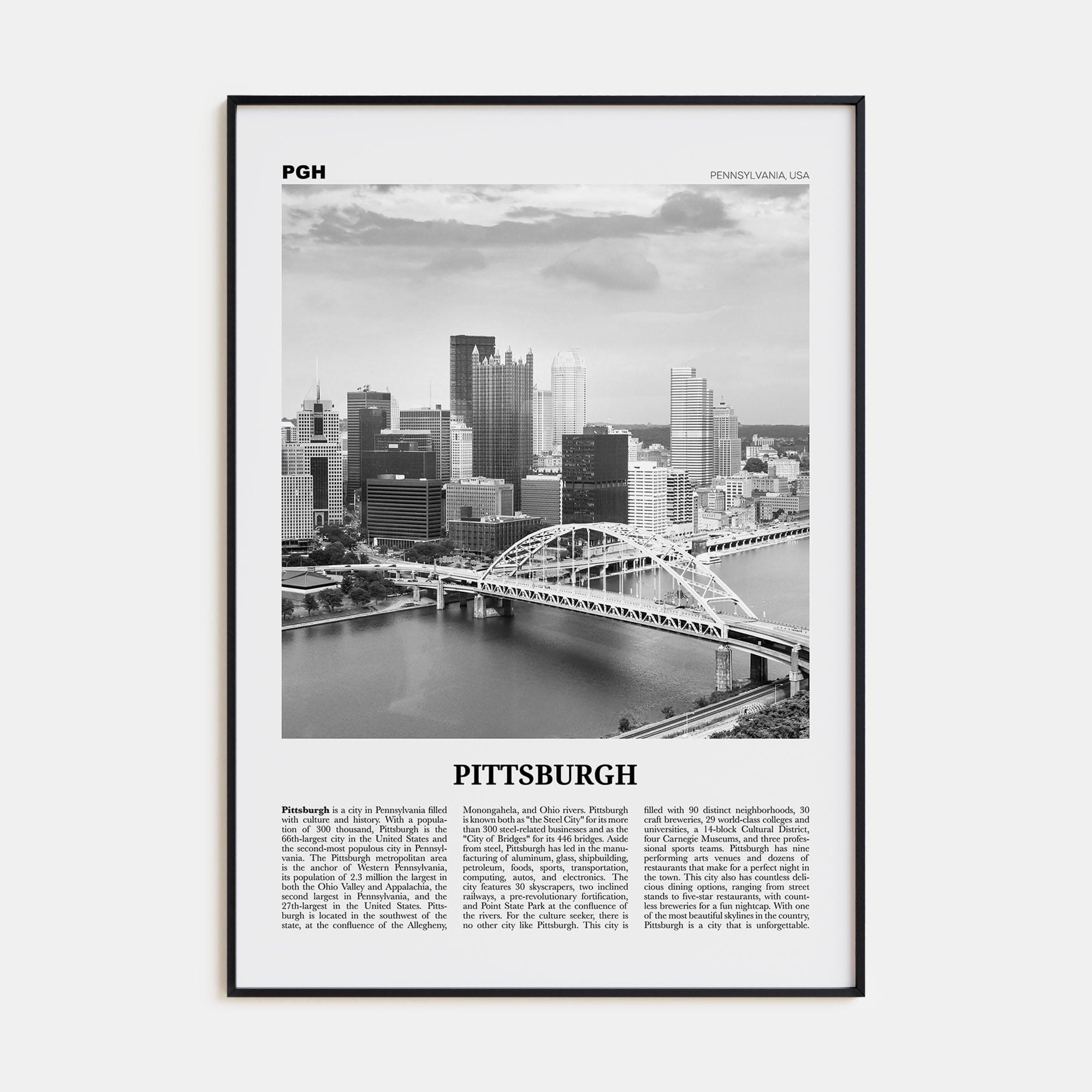 Pittsburgh No 1 Poster None / 8x12 in Nbourhood Travel B&W Poster