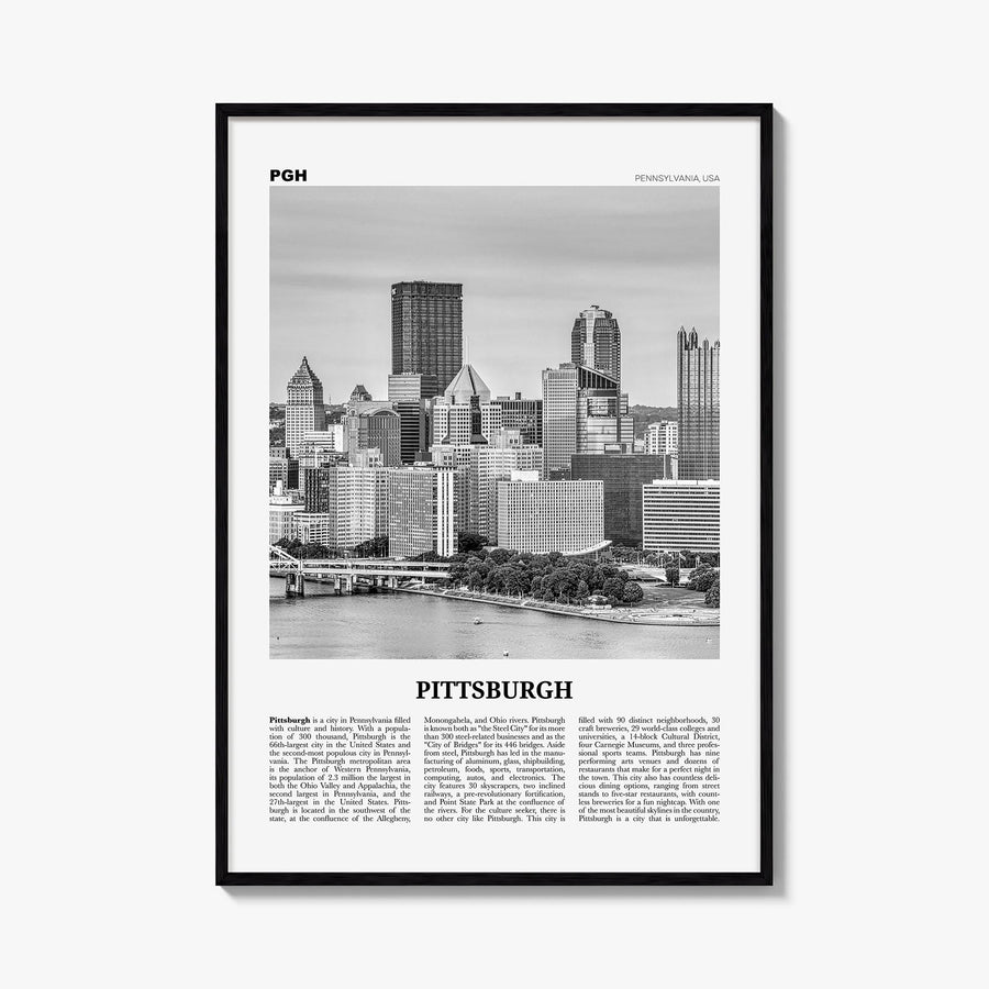 Pittsburgh no. 2 black & white newspaper poster of Pennsylvania, USA – vertical wall art, unframed print shown in interior mo