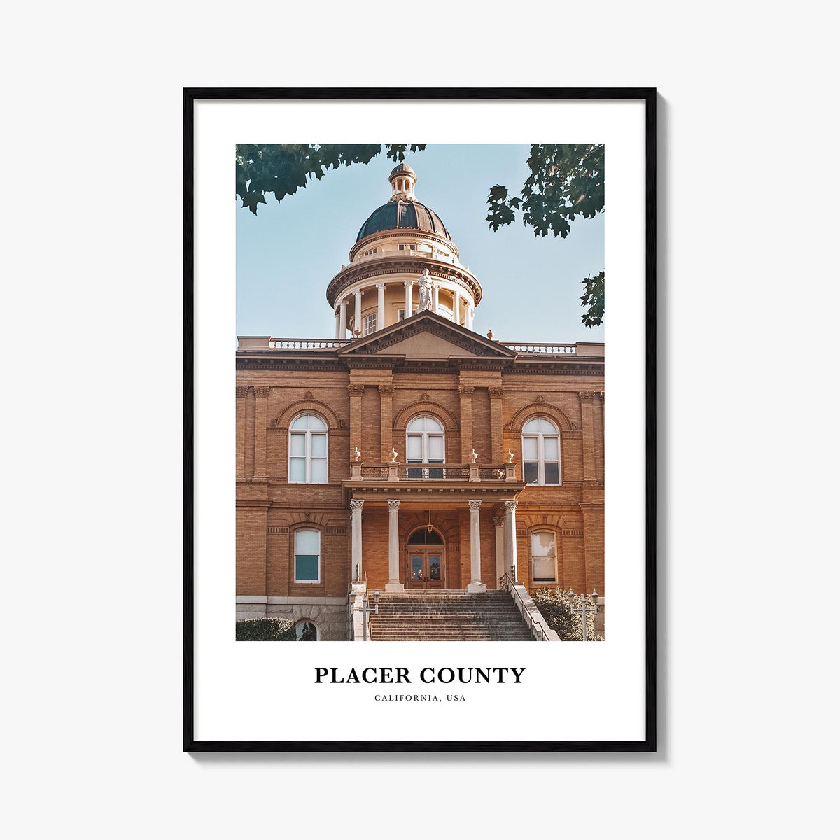 Placer County colorful classic poster of California, USA – vertical wall art, unframed print shown in interior mockup