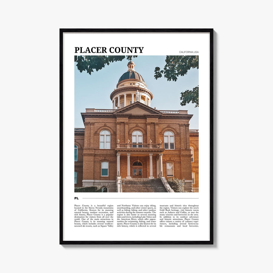 Placer County colorful travel poster of California, USA – vertical wall art, unframed print shown in interior mockup
