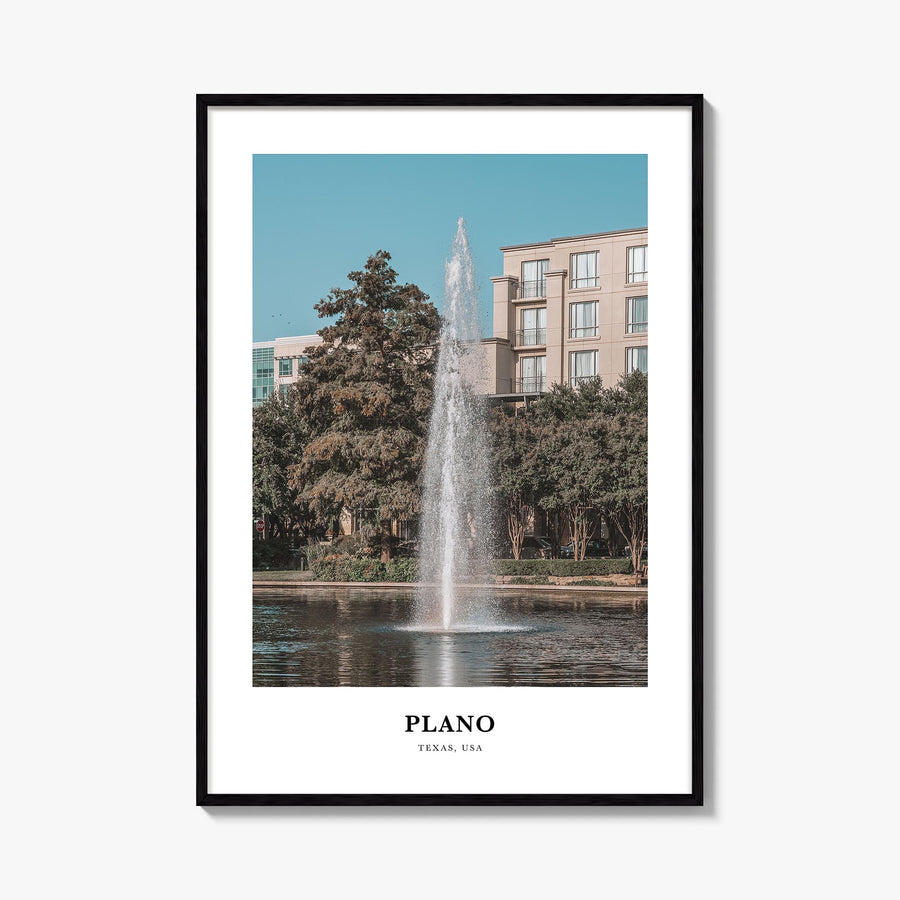 Plano colorful classic poster of Texas, USA – vertical wall art, unframed print shown in interior mockup