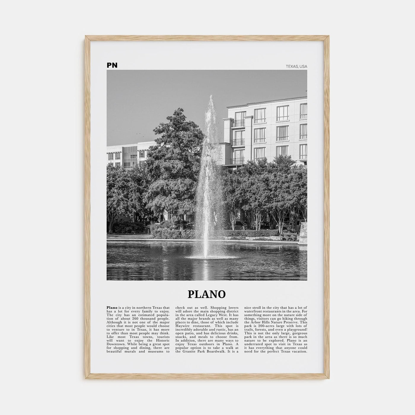 Plano Poster Natural Wood / 8x12 in Nbourhood Travel B&W Poster