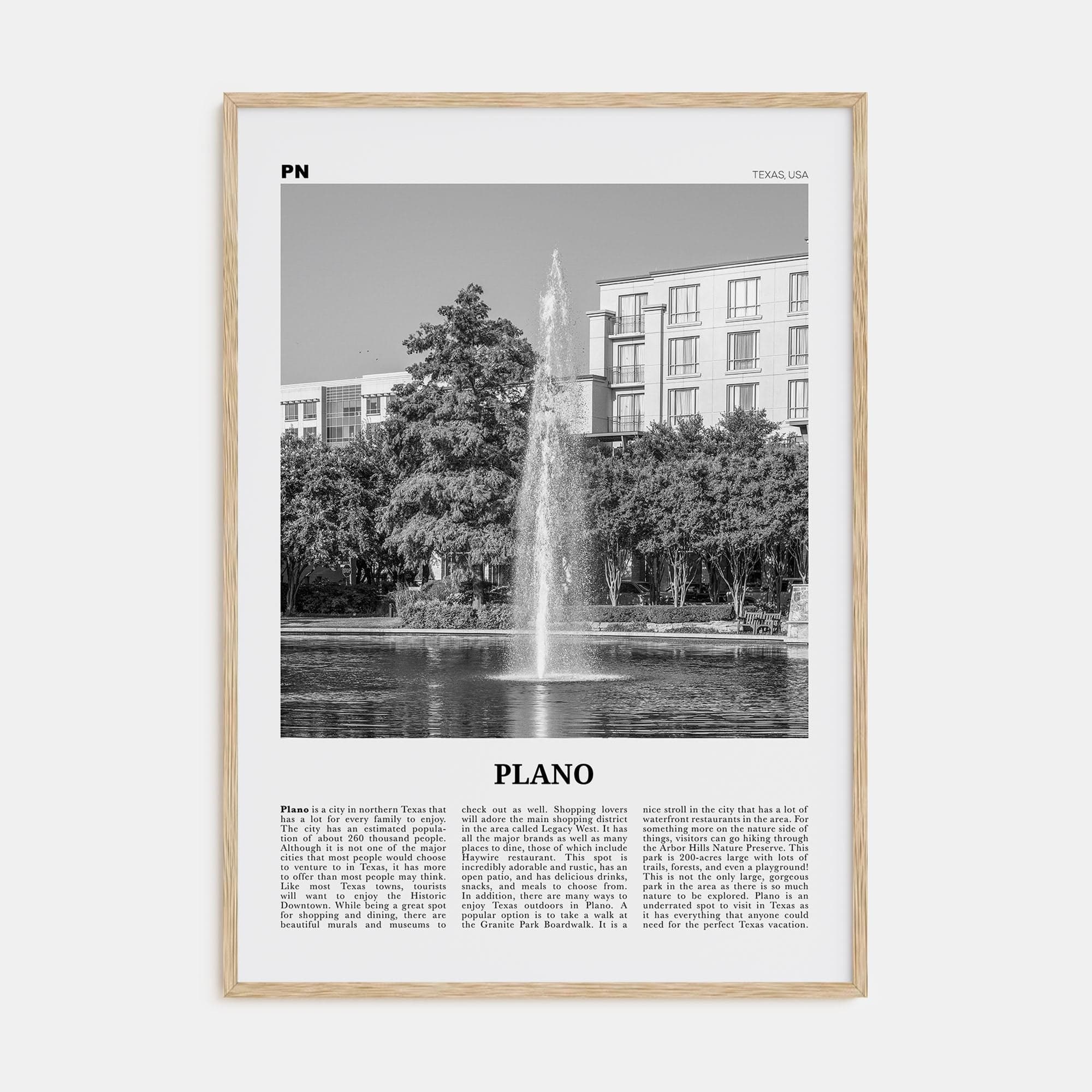 Plano Poster Natural Wood / 8x12 in Nbourhood Travel B&W Poster