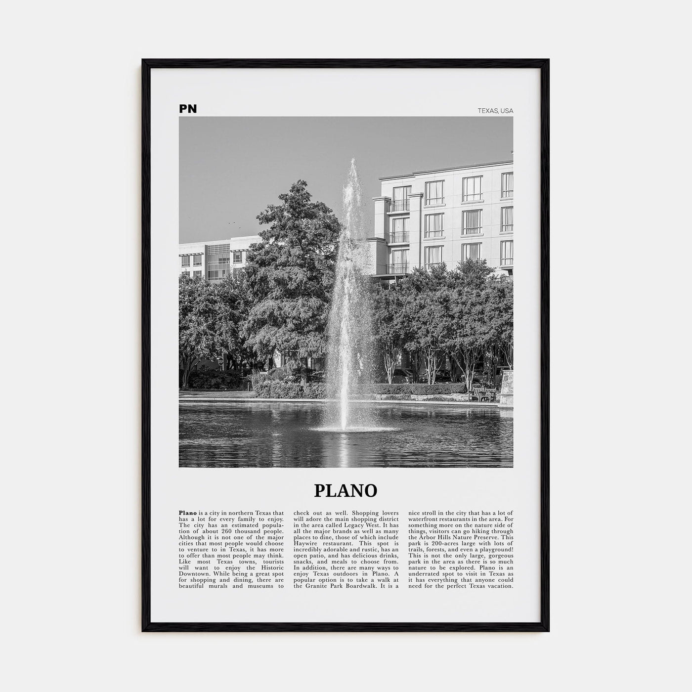 Plano Poster Black Wood / 8x12 in Nbourhood Travel B&W Poster
