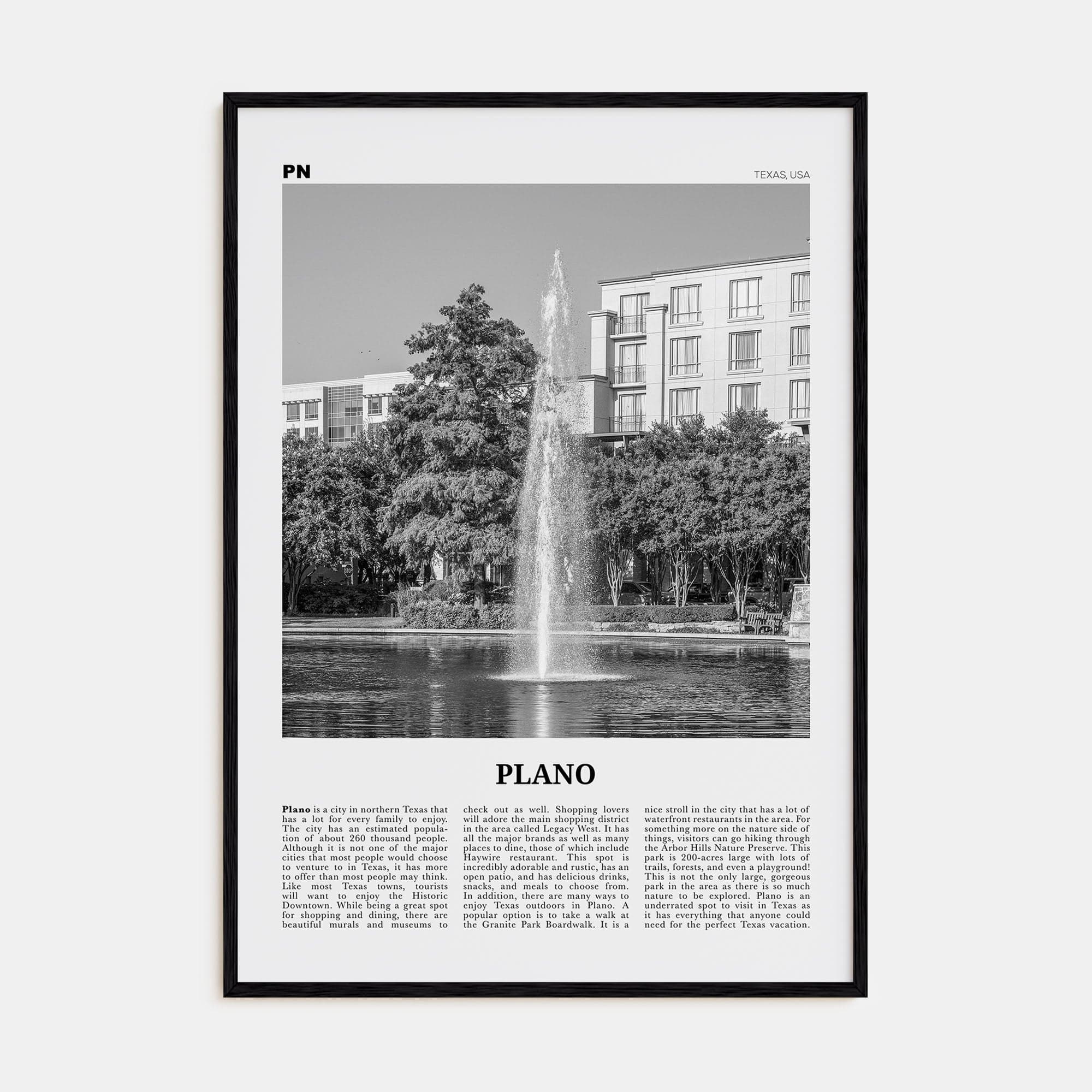 Plano Poster Black Wood / 8x12 in Nbourhood Travel B&W Poster