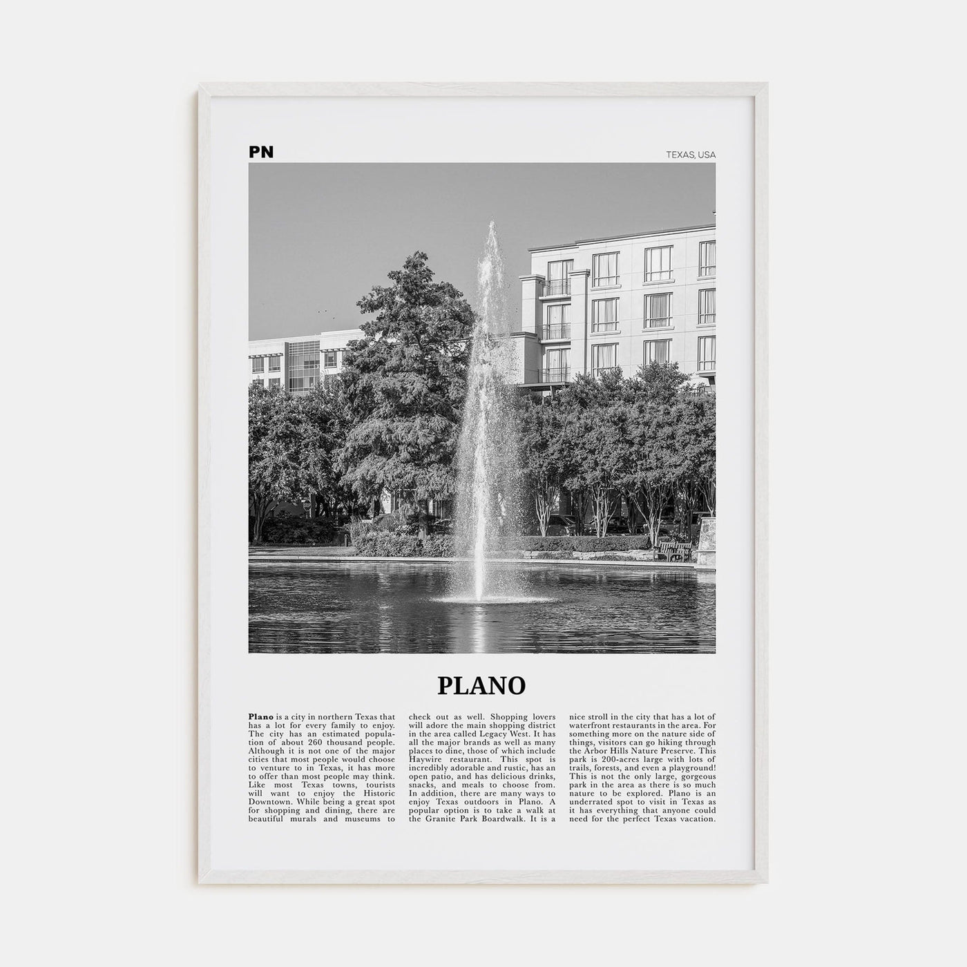 Plano Poster White Wood / 8x12 in Nbourhood Travel B&W Poster