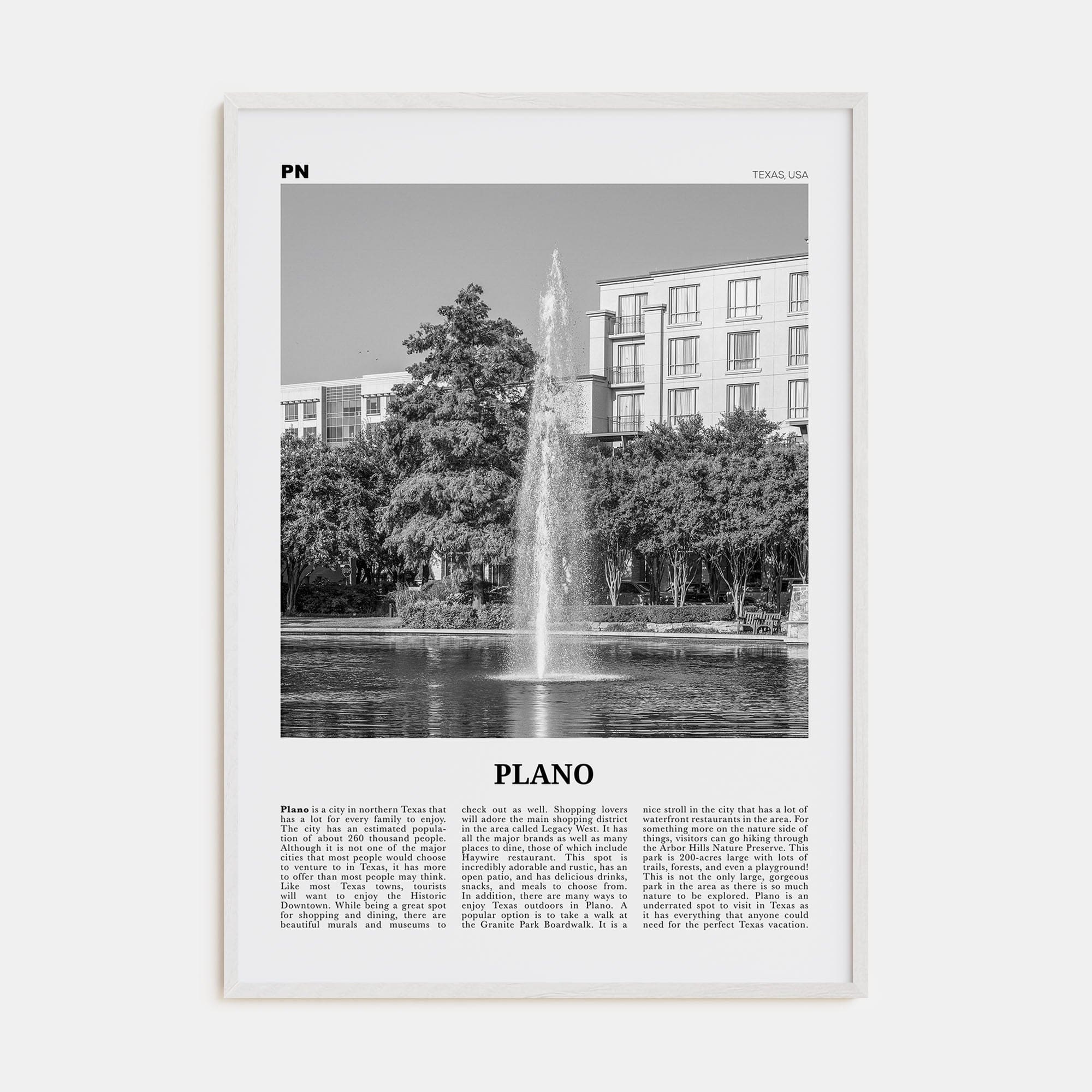 Plano Poster White Wood / 8x12 in Nbourhood Travel B&W Poster