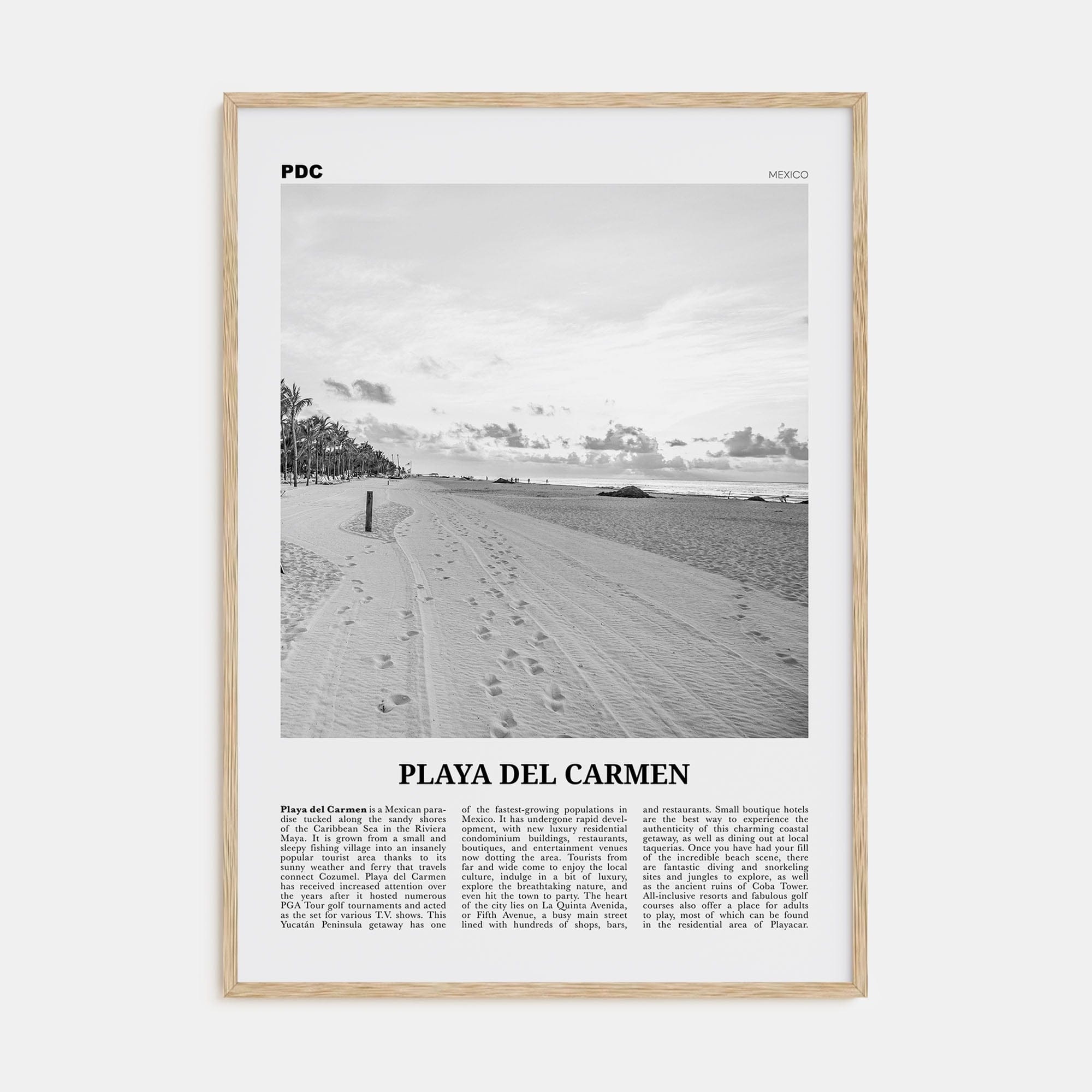 Playa del Carmen Poster Natural Wood / 8x12 in Nbourhood Travel B&W Poster