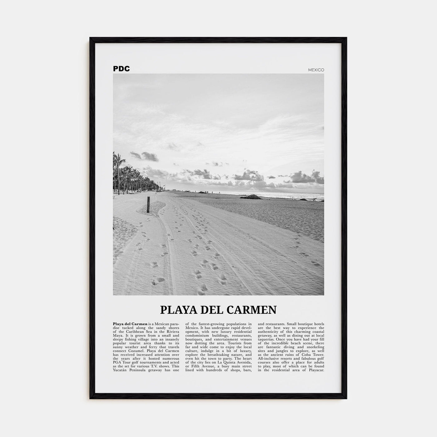 Playa del Carmen Poster Black Wood / 8x12 in Nbourhood Travel B&W Poster