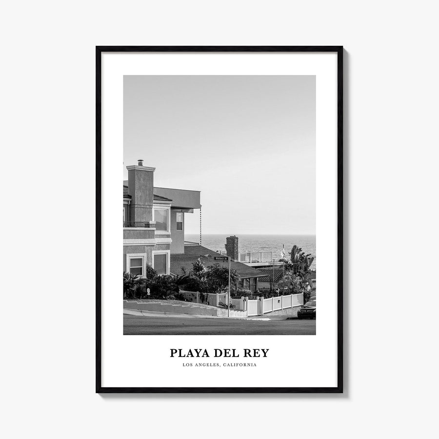 Playa del Rey black & white classic poster of California, USA – vertical wall art, unframed print shown in interior mockup