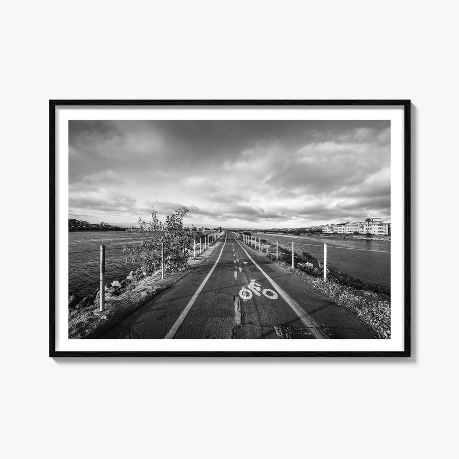 Playa del Rey black & white photo poster of California, USA – horizontal wall art, unframed print shown in interior mockup