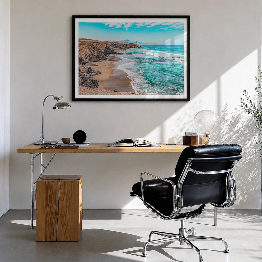 Playa del Rey colorful photo poster of California, USA – horizontal wall art in black wood frame with white border, hanging o
