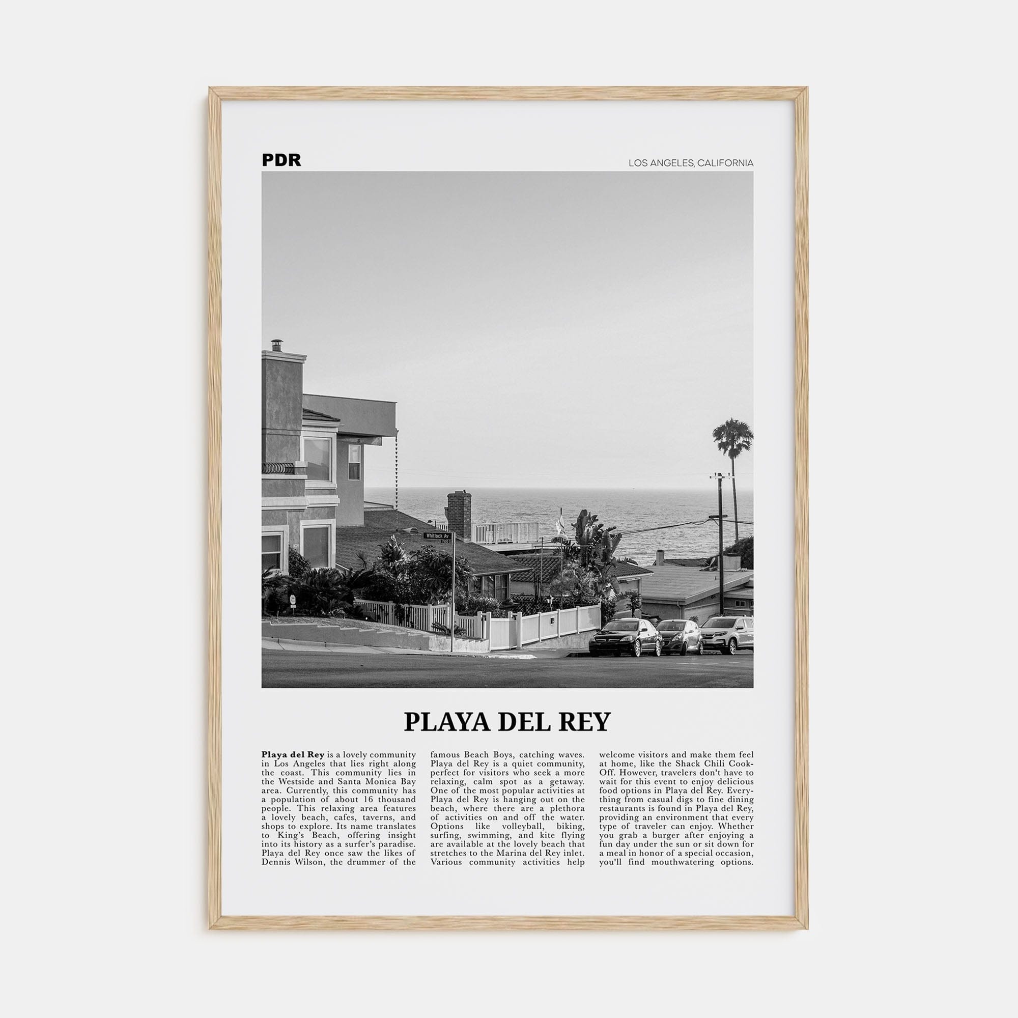 Playa Del Rey Poster Natural Wood / 8x12 in Nbourhood Travel B&W Poster