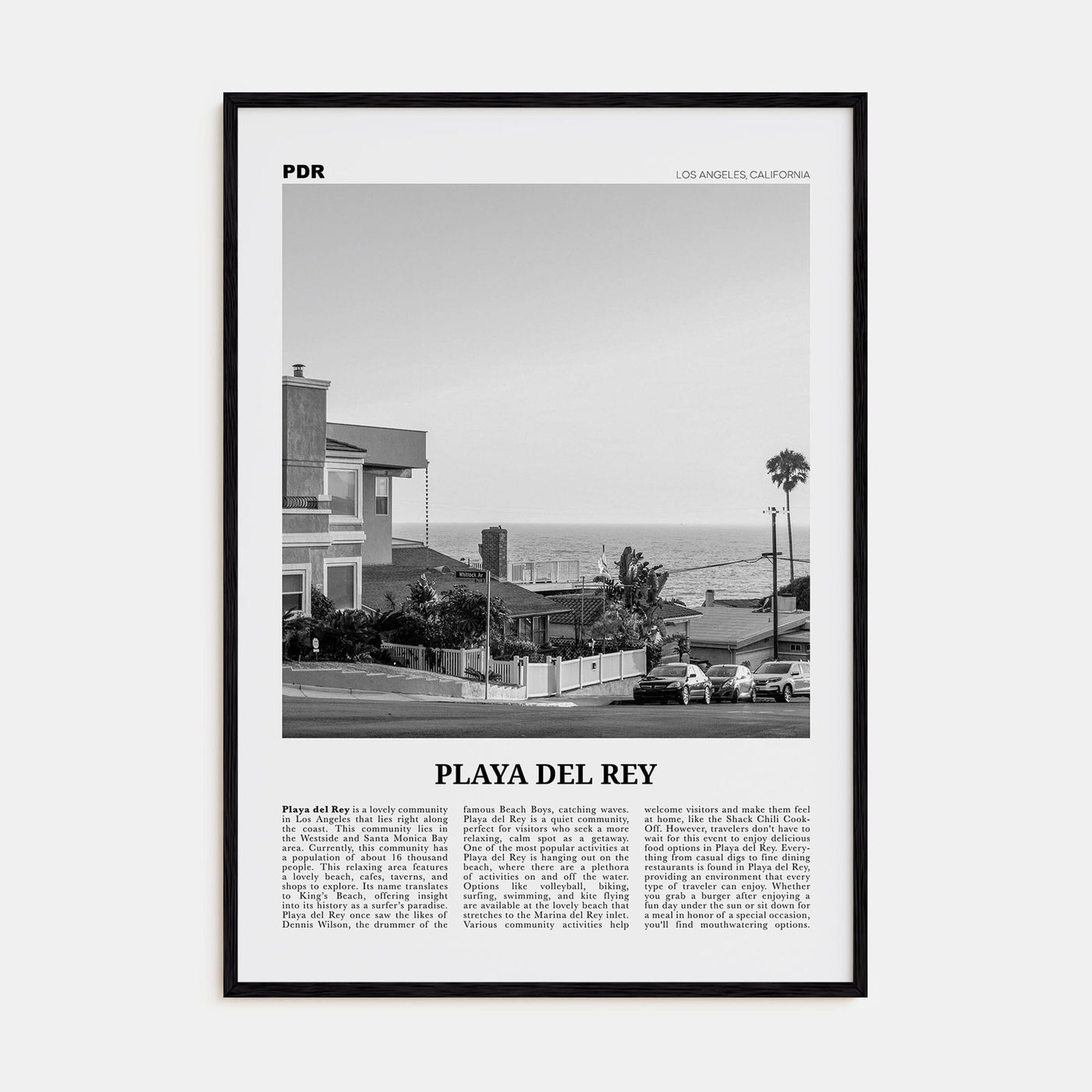 Playa Del Rey Poster Black Wood / 8x12 in Nbourhood Travel B&W Poster