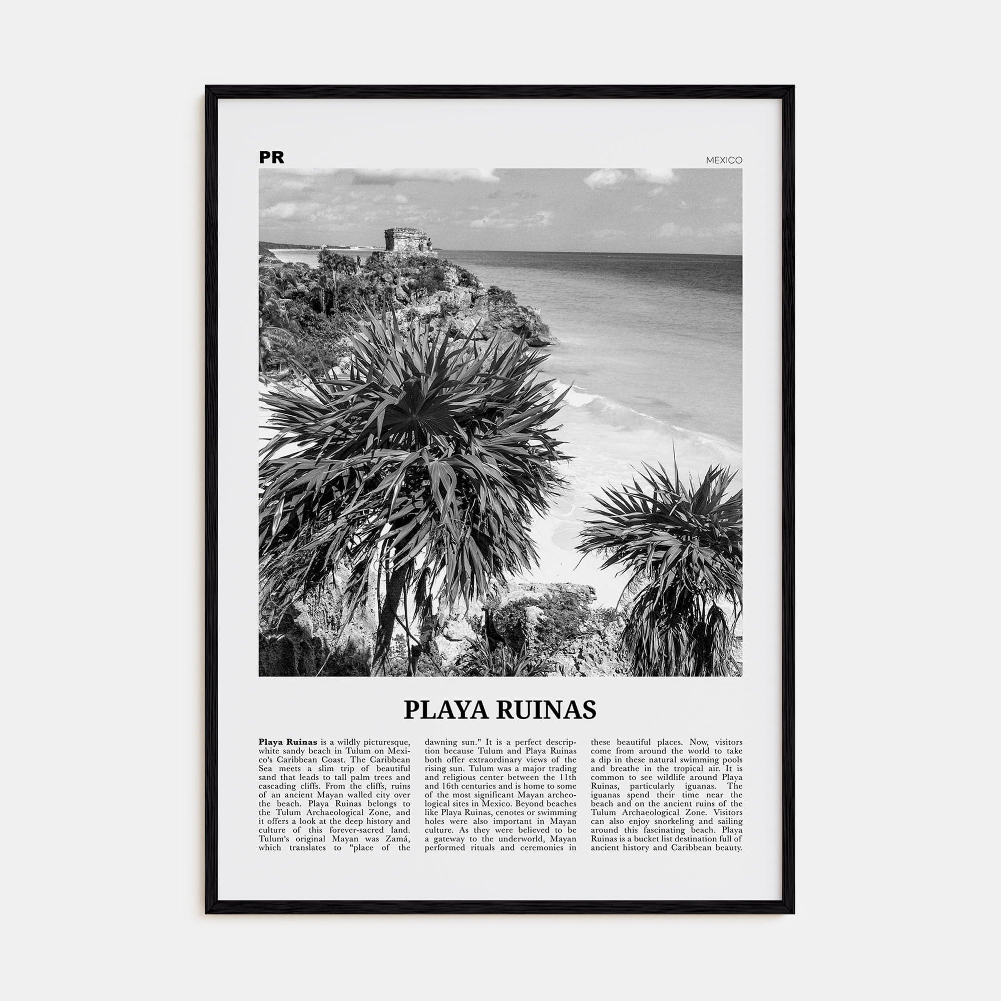 Playa Ruinas Poster Black Wood / 8x12 in Nbourhood Travel B&W Poster