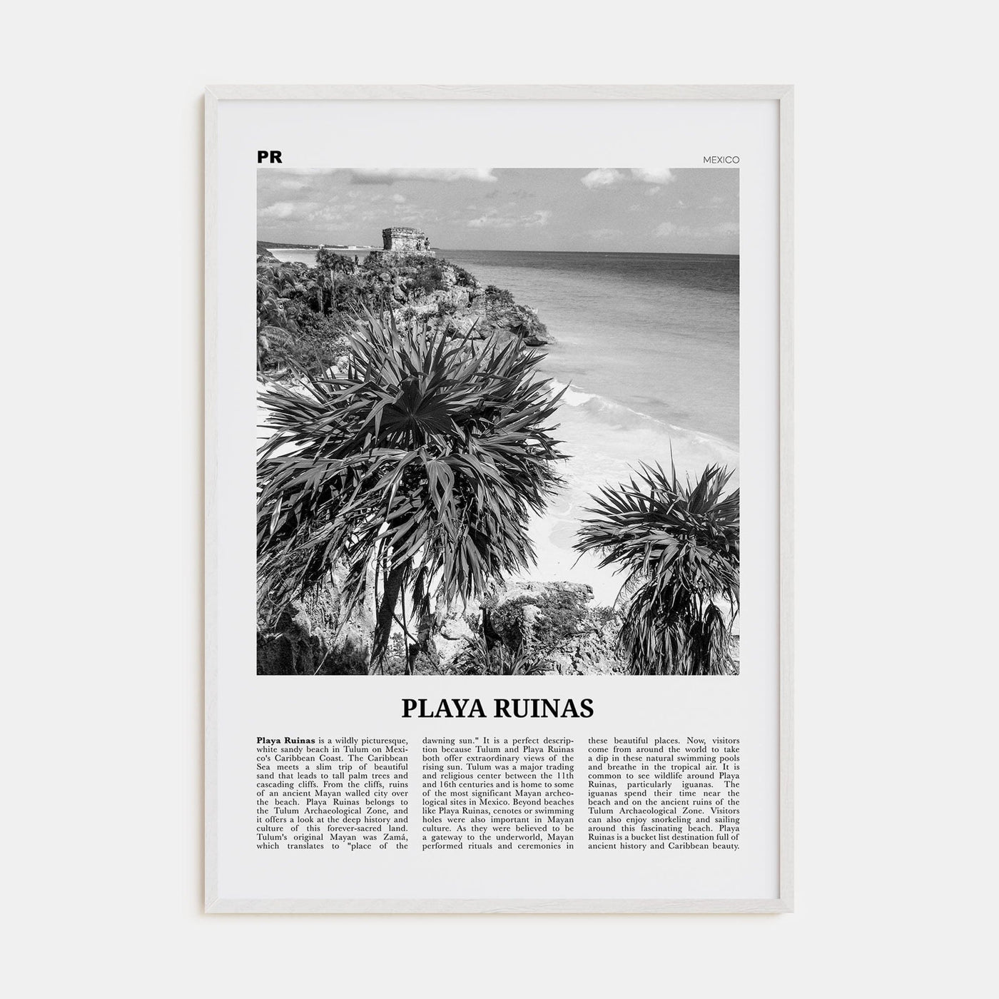 Playa Ruinas Poster White Wood / 8x12 in Nbourhood Travel B&W Poster