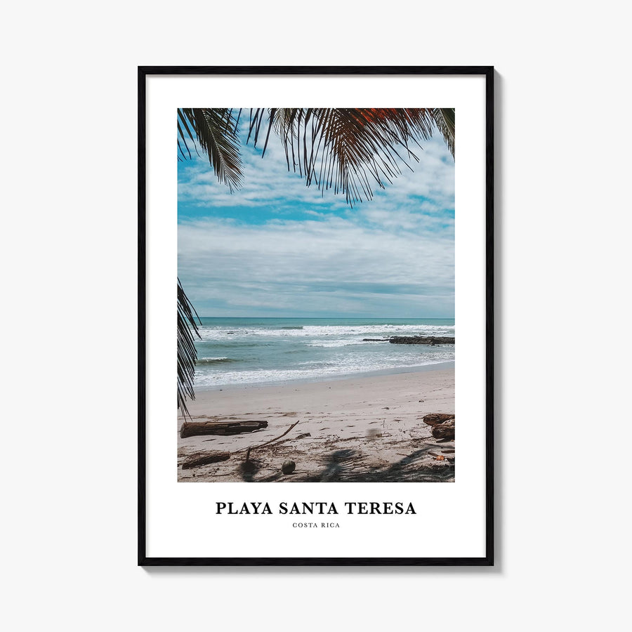 Playa Santa Teresa colorful classic poster of Costa Rica – vertical wall art, unframed print shown in interior mockup
