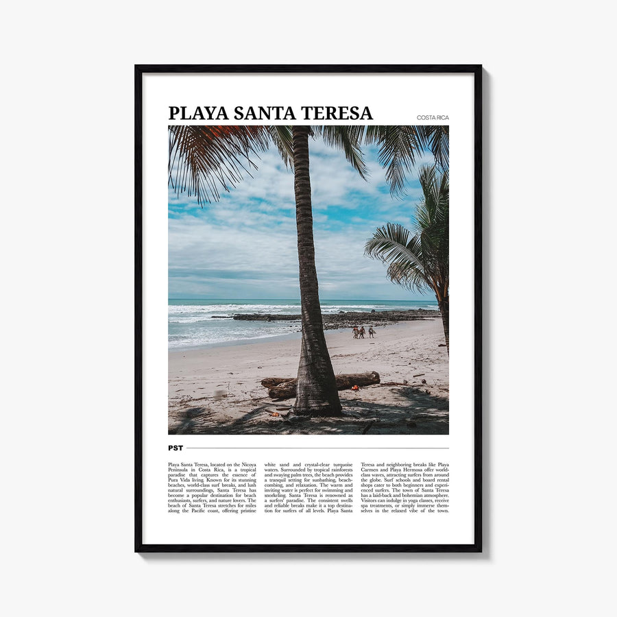 Playa Santa Teresa colorful travel poster of Costa Rica – vertical wall art, unframed print shown in interior mockup