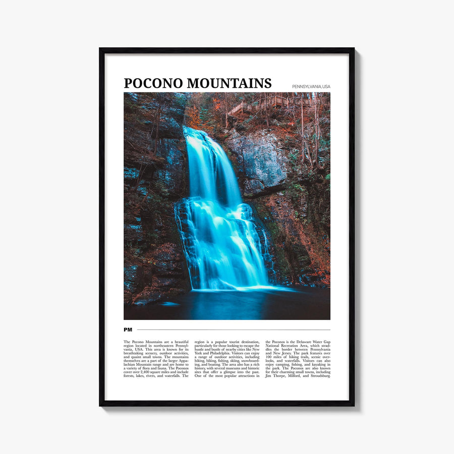 Pocono Mountains no. 1 colorful travel poster of Pennsylvania, USA – vertical wall art, unframed print shown in interior mock