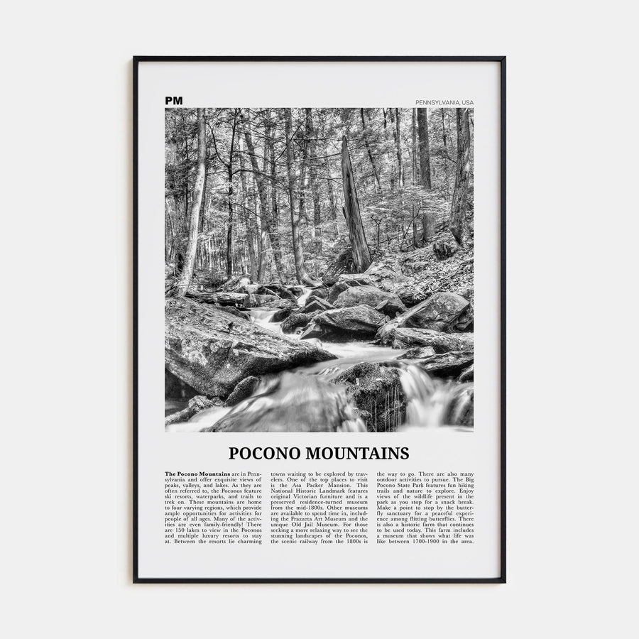 Pocono Mountains Poster Black Metal / 8x12 in Nbourhood Travel B&W Poster