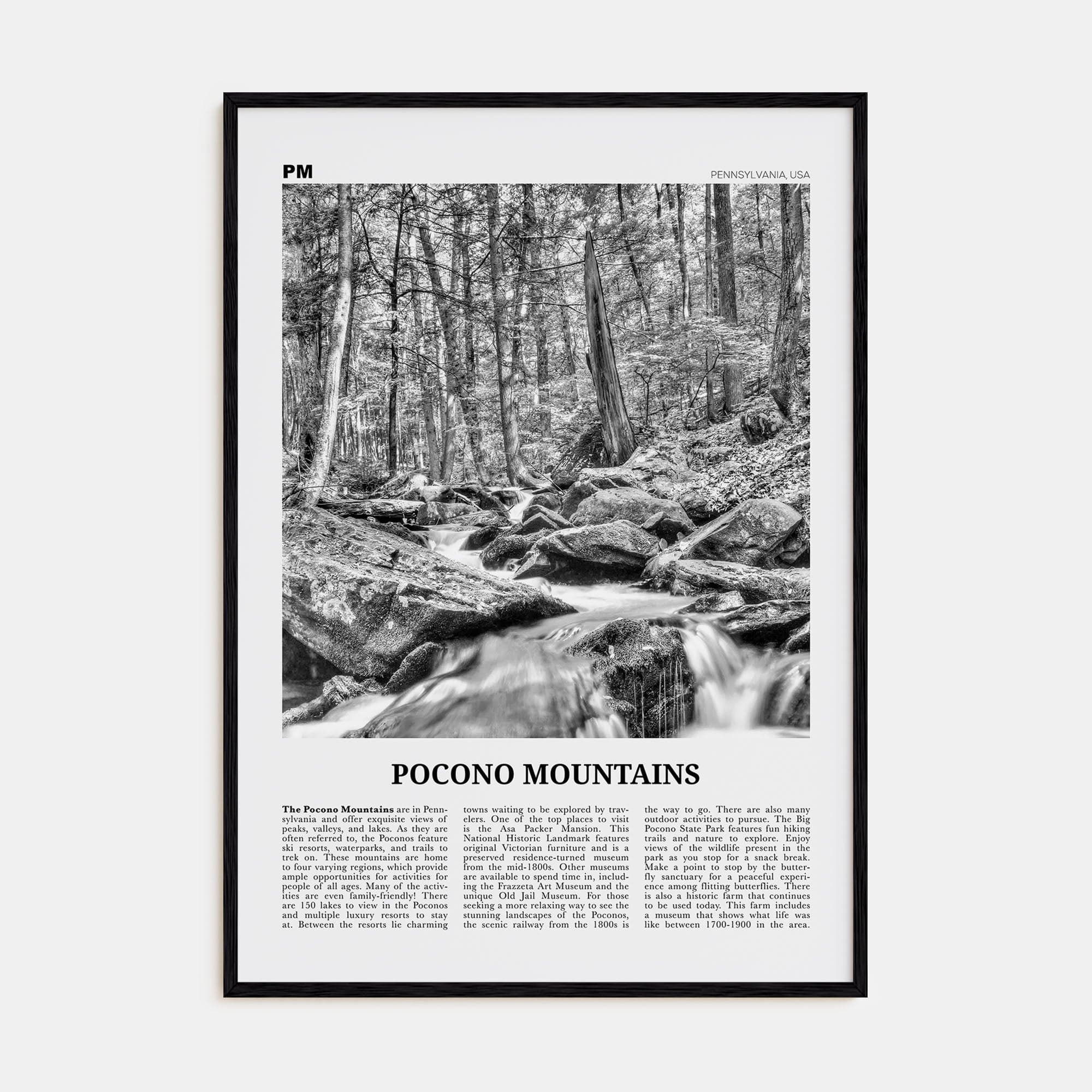 Pocono Mountains Poster Black Wood / 8x12 in Nbourhood Travel B&W Poster