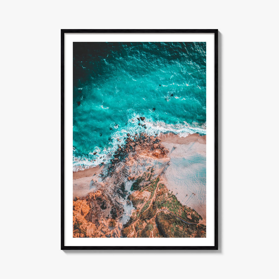 Point Dume colorful photo poster of California, USA – vertical wall art, unframed print shown in interior mockup