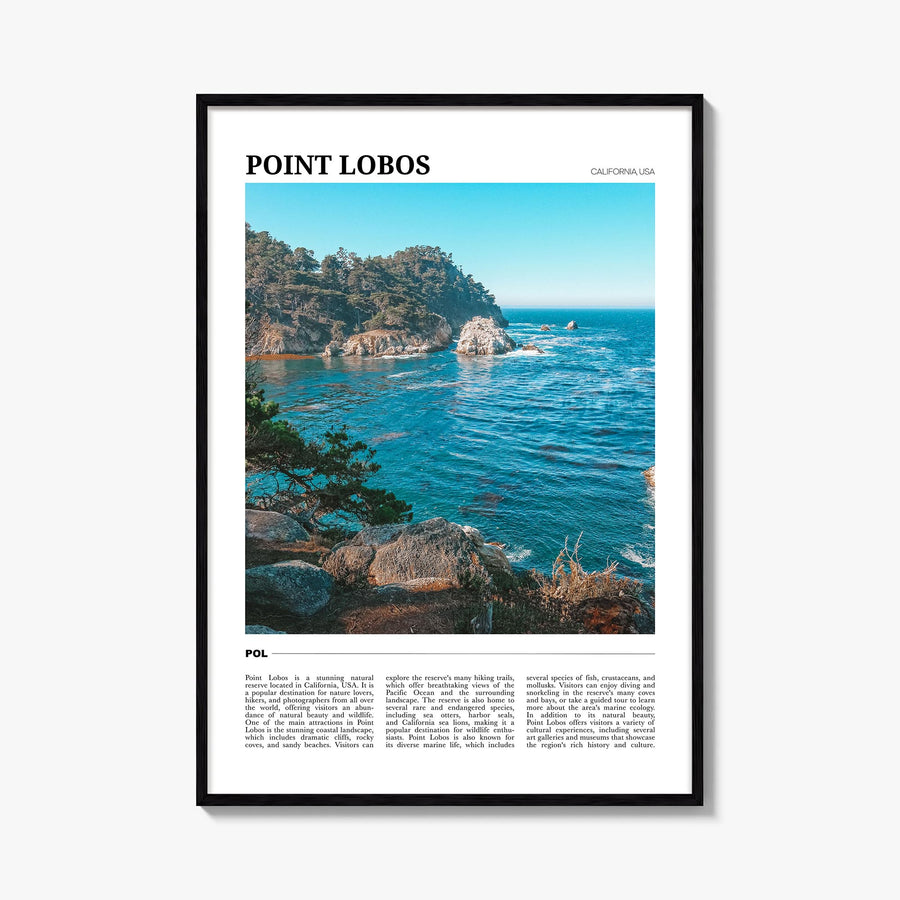 Point Lobos colorful travel poster of California, USA – vertical wall art, unframed print shown in interior mockup