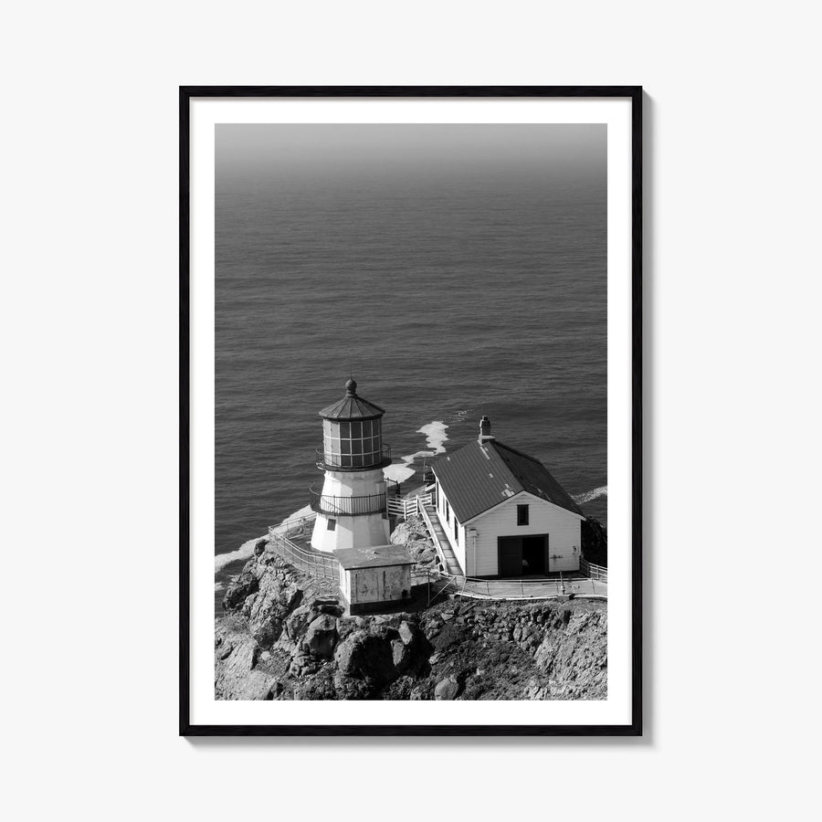 Point Reyes black & white photo poster of California, USA – vertical wall art, unframed print shown in interior mockup