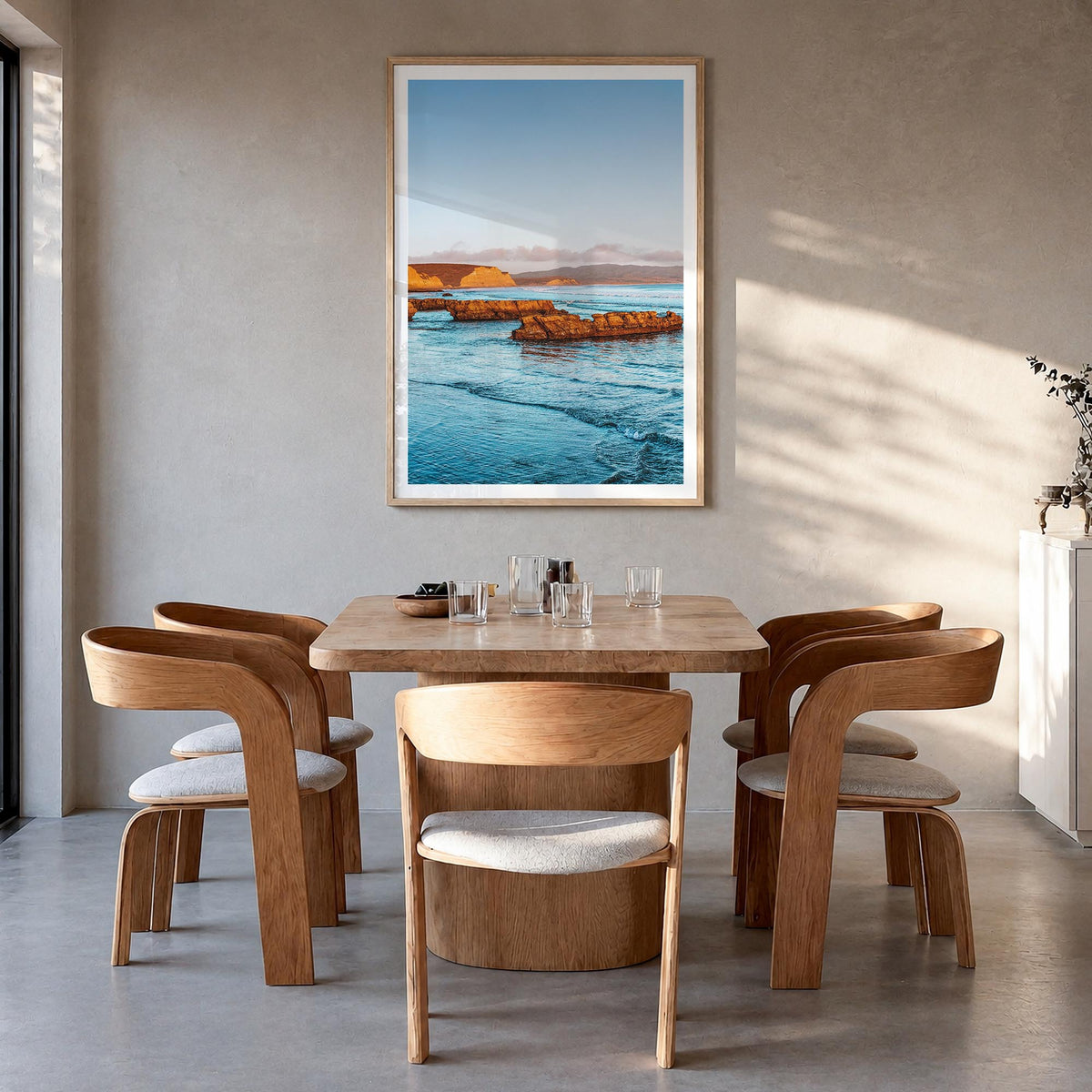 Point Reyes no. 2 colorful photo poster of California, USA – vertical wall art in natural wood frame with white border, hangi