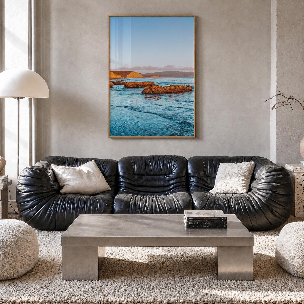 Point Reyes no. 2 colorful photo poster of California, USA – vertical wall art in natural wood frame, hanging on wall