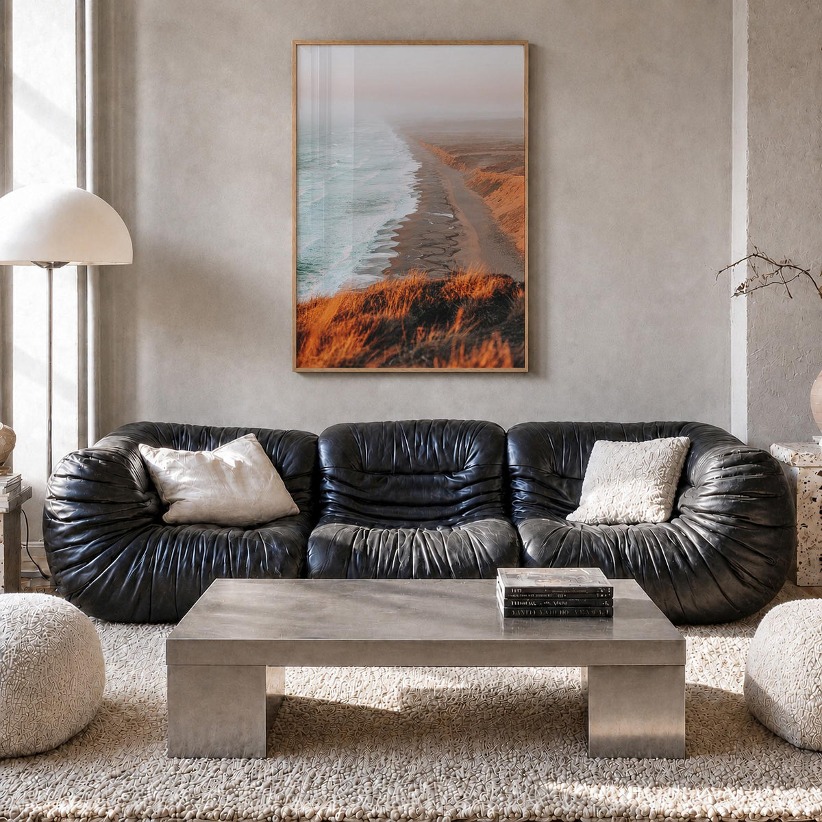 Point Reyes no. 1 colorful photo poster of California, USA – vertical wall art in natural wood frame, hanging on wall