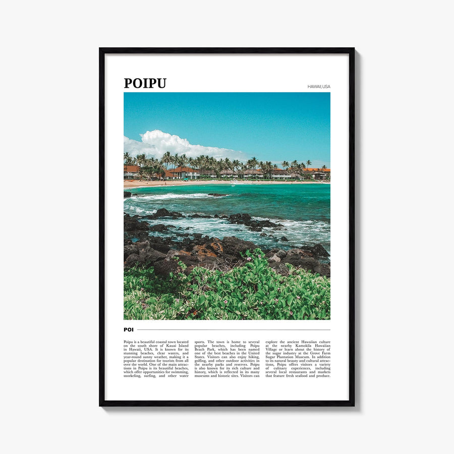 Poipu colorful travel poster of Hawaii, USA – vertical wall art, unframed print shown in interior mockup