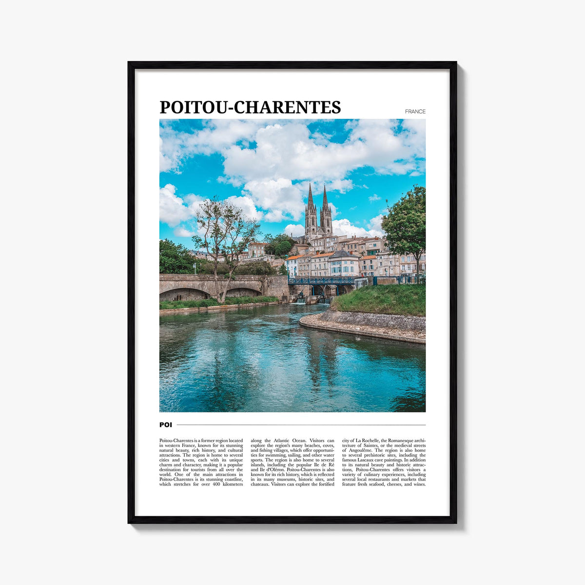 Poitou-Charentes colorful travel poster of France – vertical wall art, unframed print shown in interior mockup