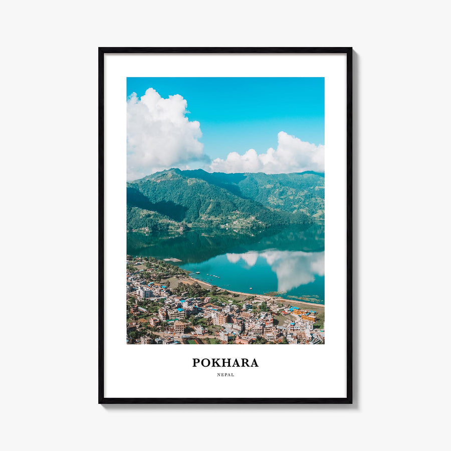 Pokhara colorful classic poster of Nepal – vertical wall art, unframed print shown in interior mockup