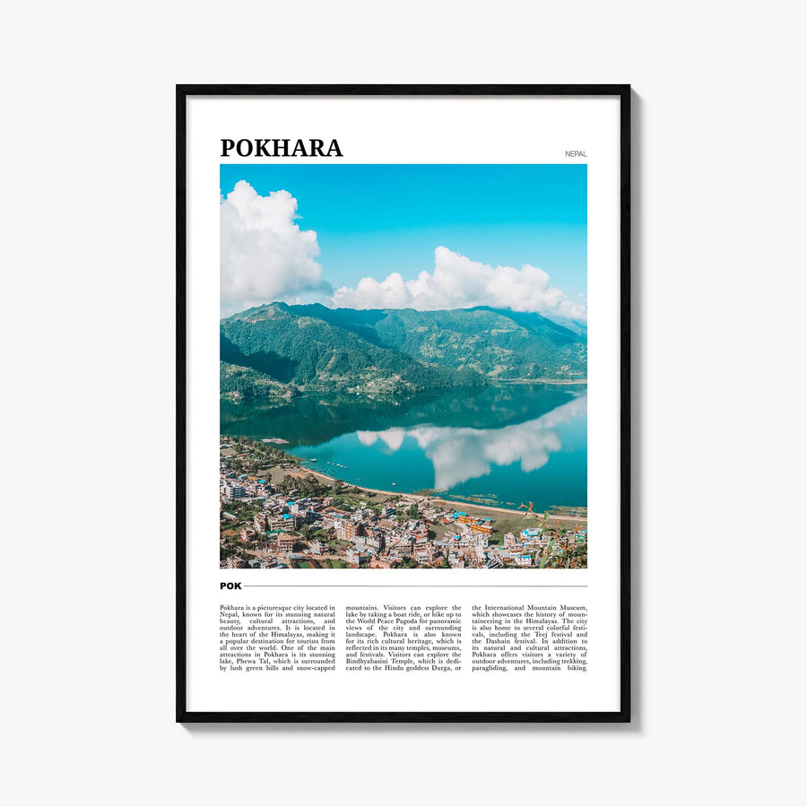 Pokhara colorful travel poster of Nepal – vertical wall art, unframed print shown in interior mockup