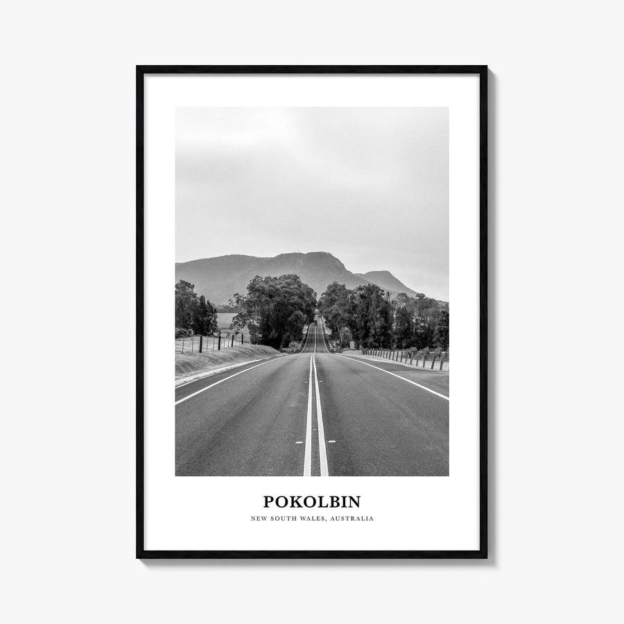 Pokolbin black & white classic poster of Australia – vertical wall art, unframed print shown in interior mockup