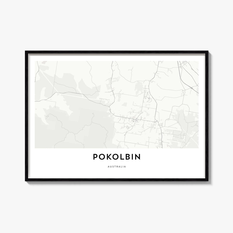 Pokolbin black & white map poster of Australia – horizontal wall art, unframed print shown in interior mockup