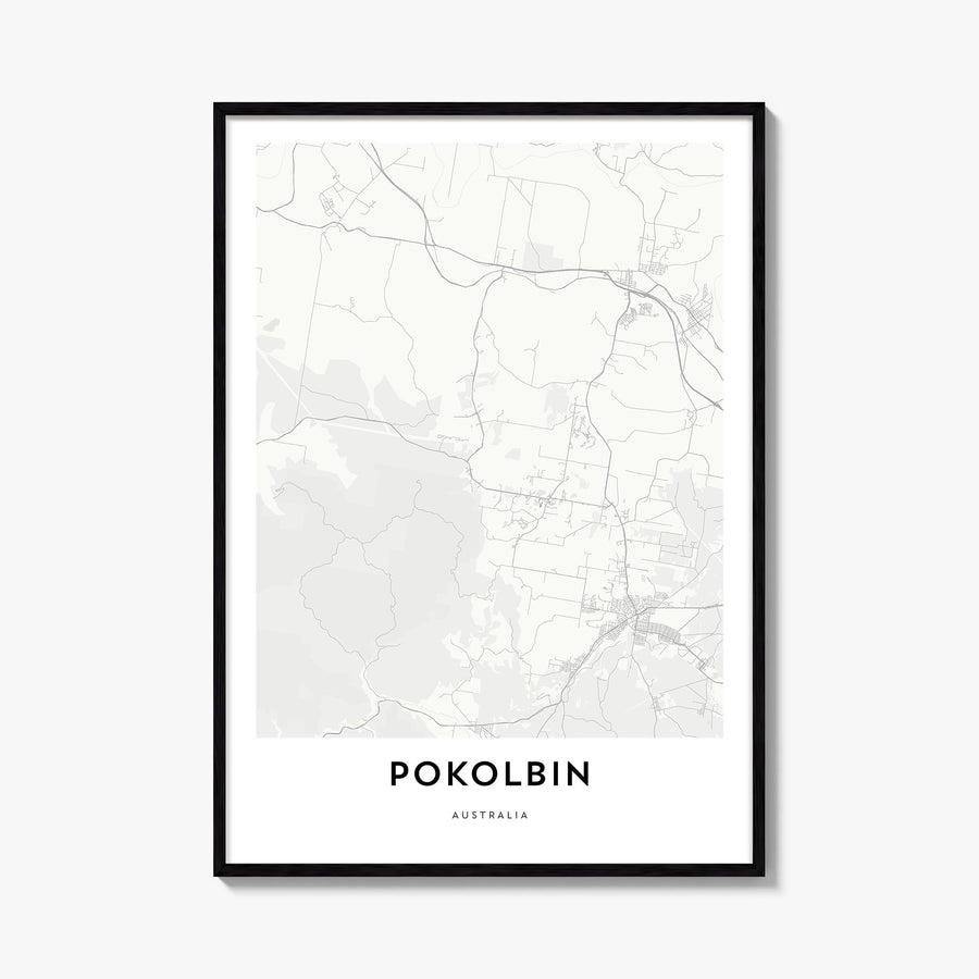 Pokolbin black & white map poster of Australia – vertical wall art, unframed print shown in interior mockup