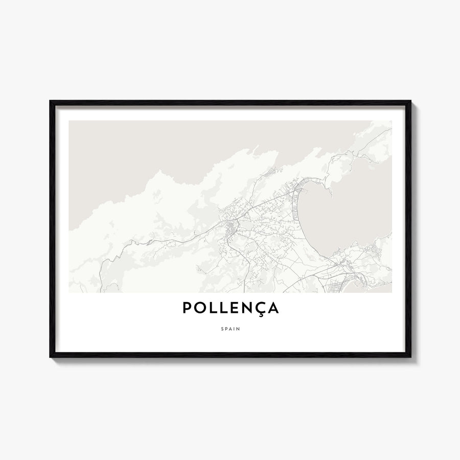 Pollença black & white map poster of Spain – horizontal wall art, unframed print shown in interior mockup