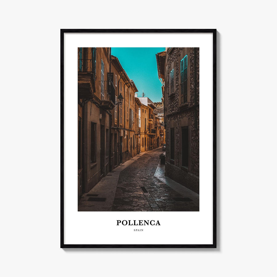 Pollença colorful classic poster of Spain – vertical wall art, unframed print shown in interior mockup