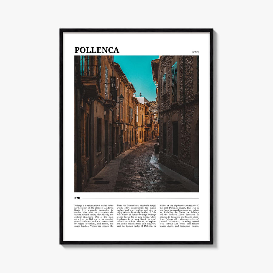 Pollença colorful travel poster of Spain – vertical wall art, unframed print shown in interior mockup