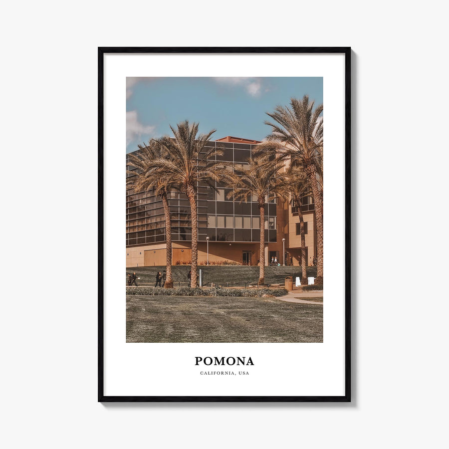 Pomona colorful classic poster of California, USA – vertical wall art, unframed print shown in interior mockup