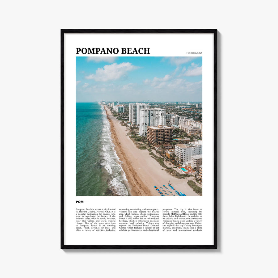 Pompano Beach colorful travel poster of Florida, USA – vertical wall art, unframed print shown in interior mockup