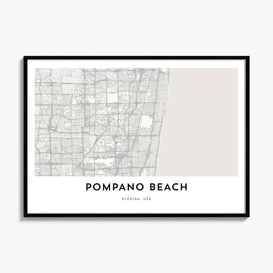 Pompano Beach Map Poster, framed poster mockup